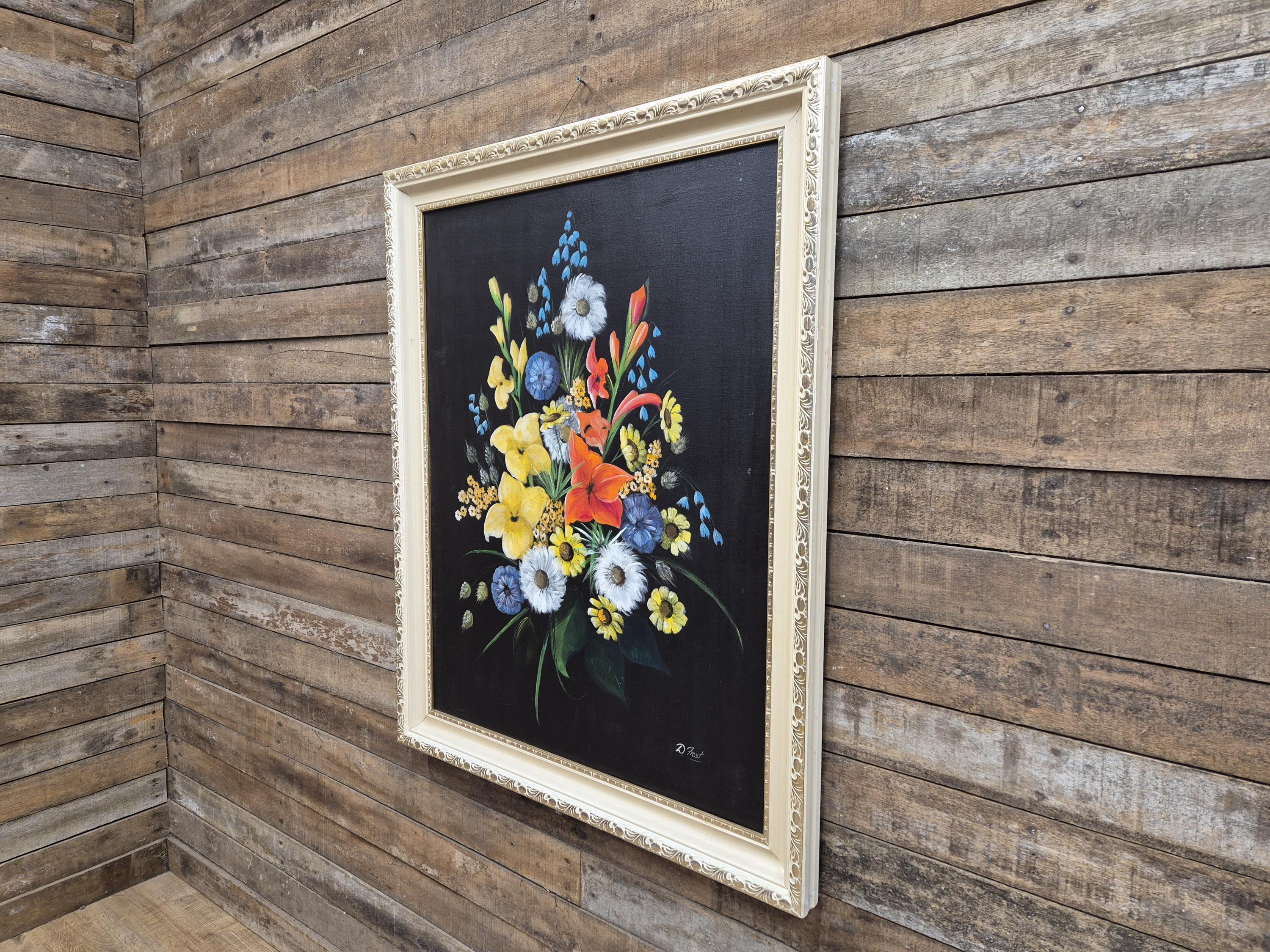Mid Century Original Signed Framed Painting Of Still Life Flowers