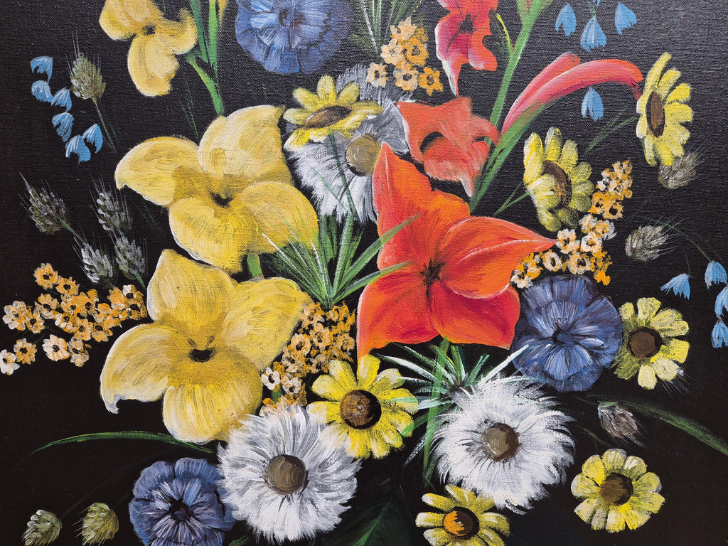 Mid Century Original Signed Framed Painting Of Still Life Flowers