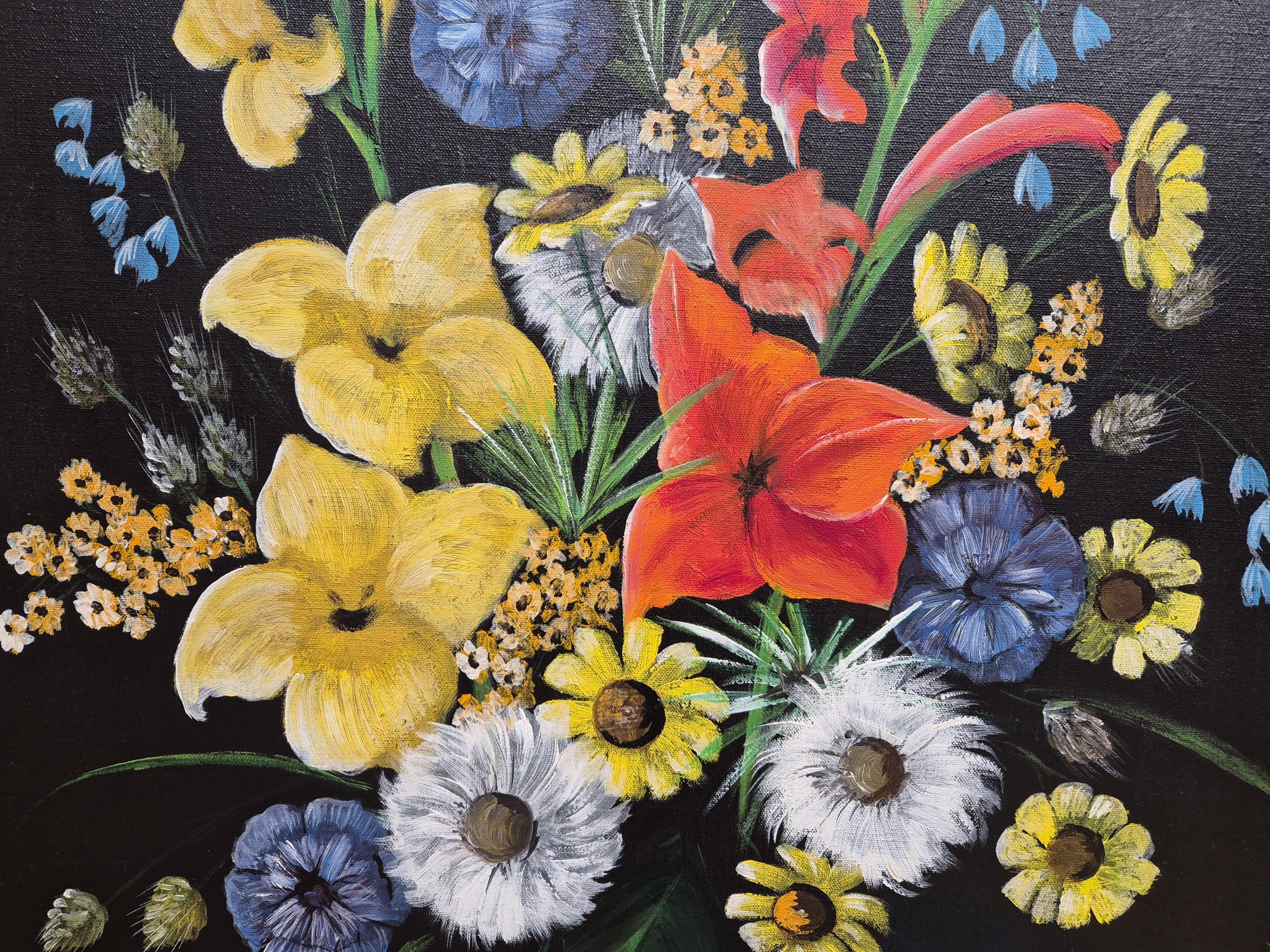 Mid Century Original Signed Framed Painting Of Still Life Flowers