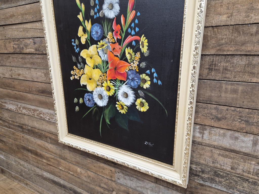 Mid Century Original Signed Framed Painting Of Still Life Flowers