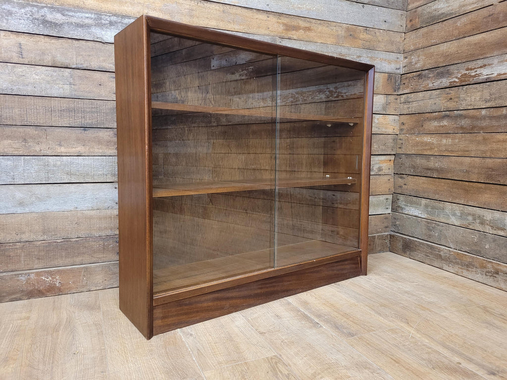 Herbert E Gibbs Vintage Glazed Sliding Door Bookcase Adjustable Shelves