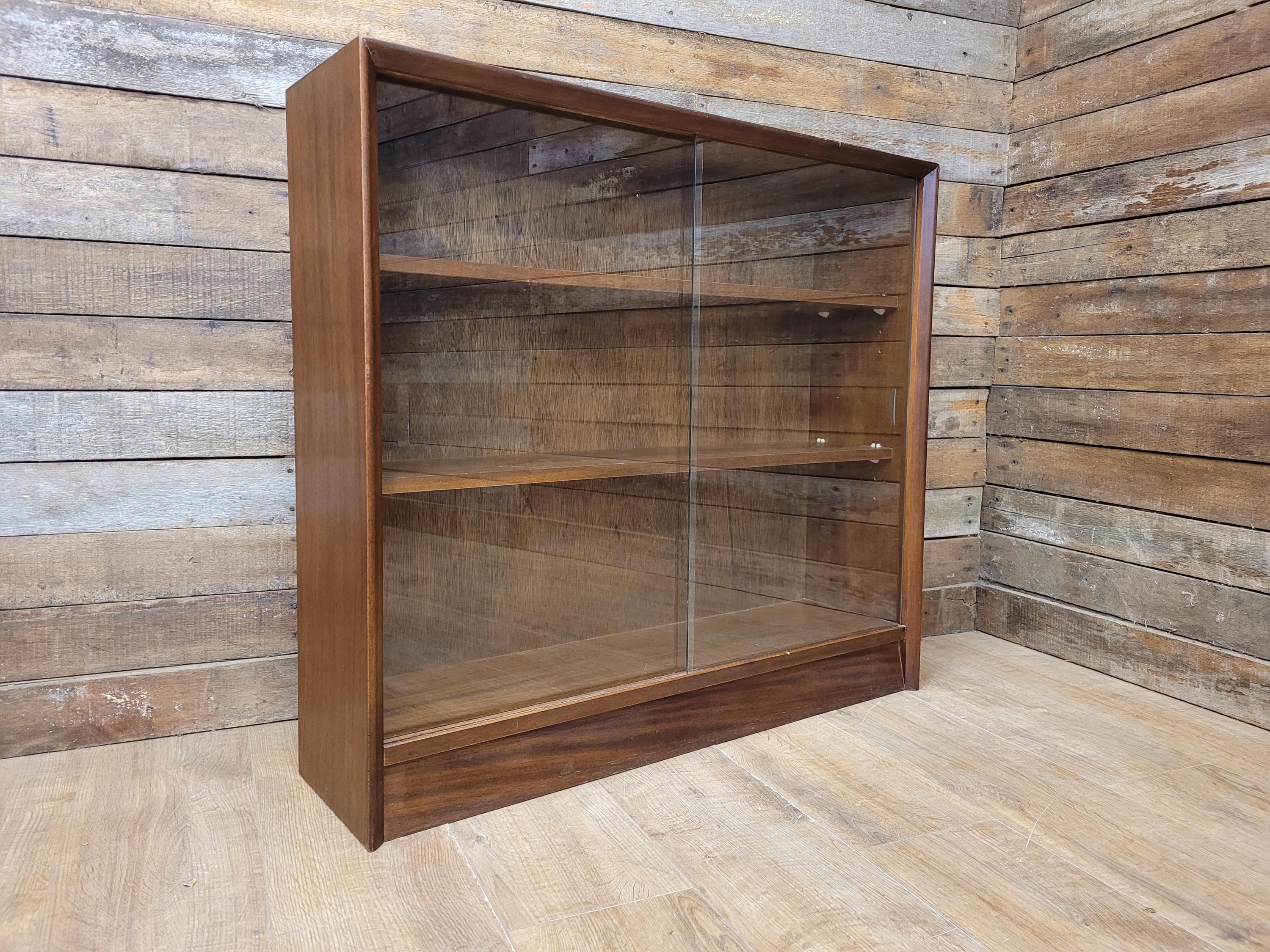 Herbert E Gibbs Vintage Glazed Sliding Door Bookcase Adjustable Shelves
