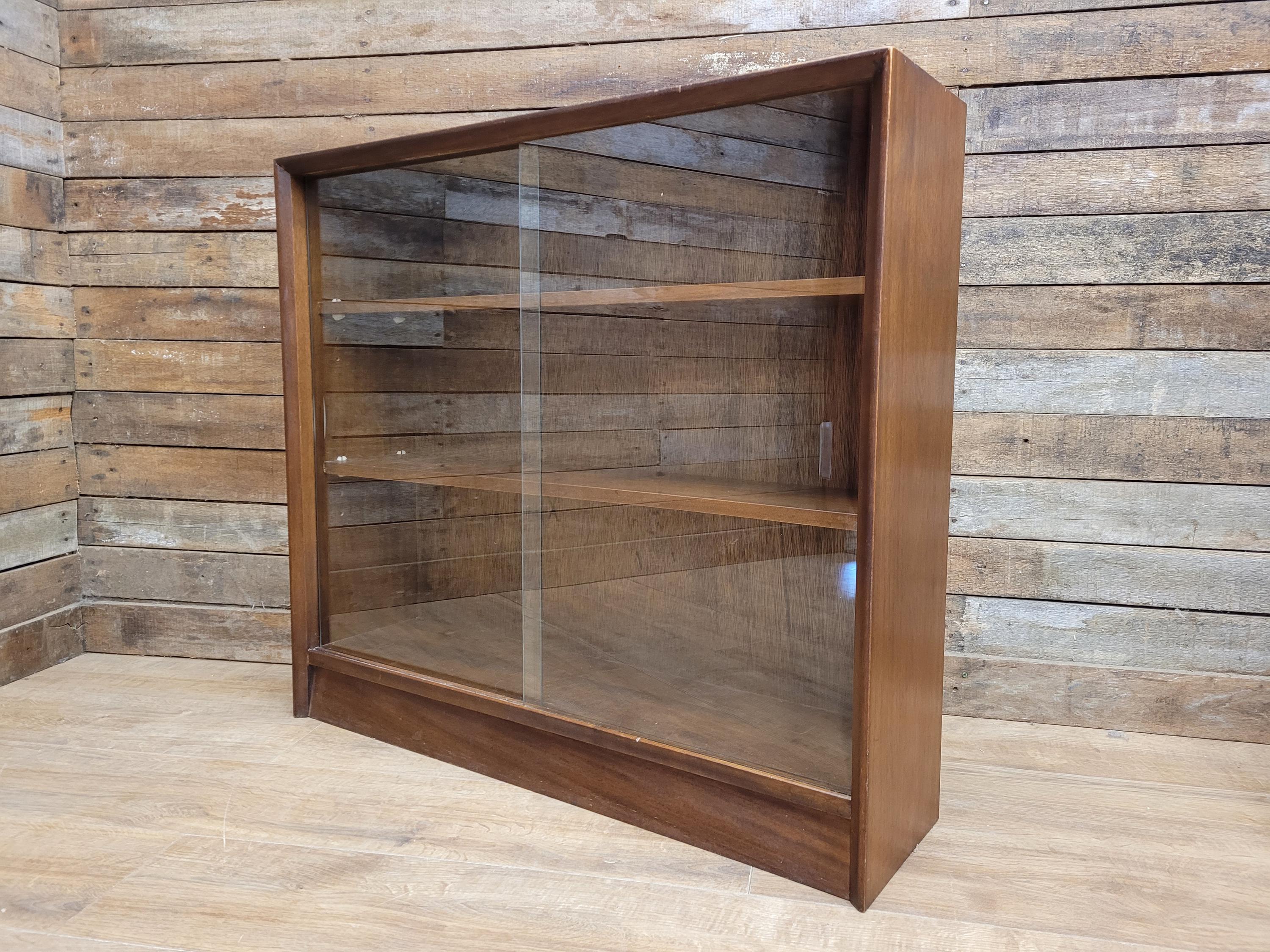 Herbert E Gibbs Vintage Glazed Sliding Door Bookcase Adjustable Shelves