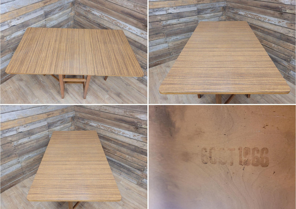 Mid Century Vintage Teak Style Formica Drop Leaf Dining Table Retro