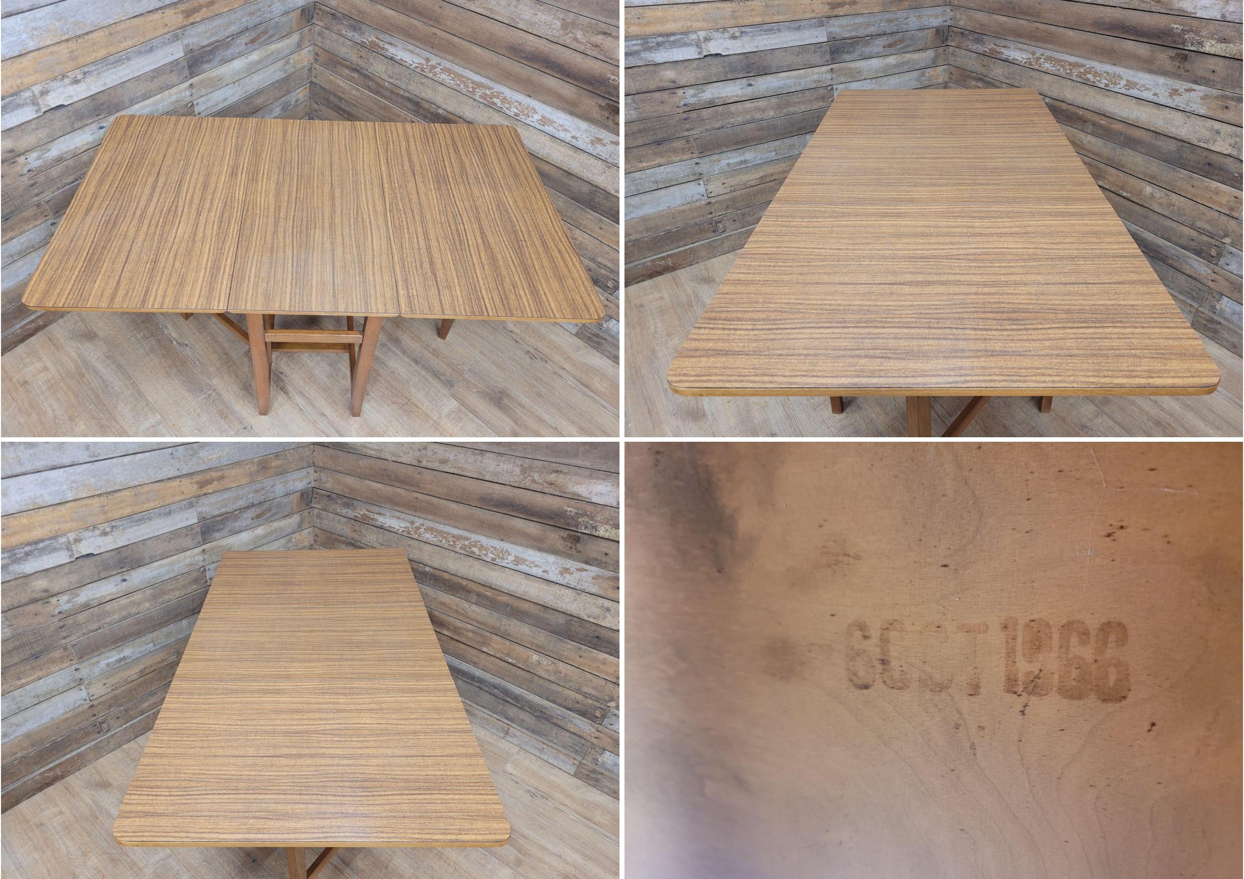 Mid Century Vintage Teak Style Formica Drop Leaf Dining Table Retro