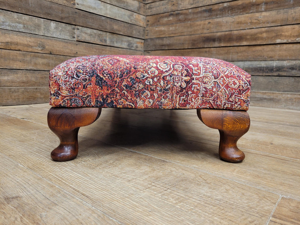 Upholstered Footstool Bench Red Moroccan Style Fabric Wooden Feet