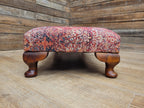 Upholstered Footstool Bench Red Moroccan Style Fabric Wooden Feet