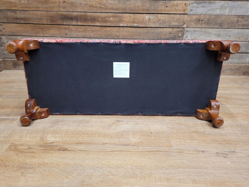 Upholstered Footstool Bench Red Moroccan Style Fabric Wooden Feet
