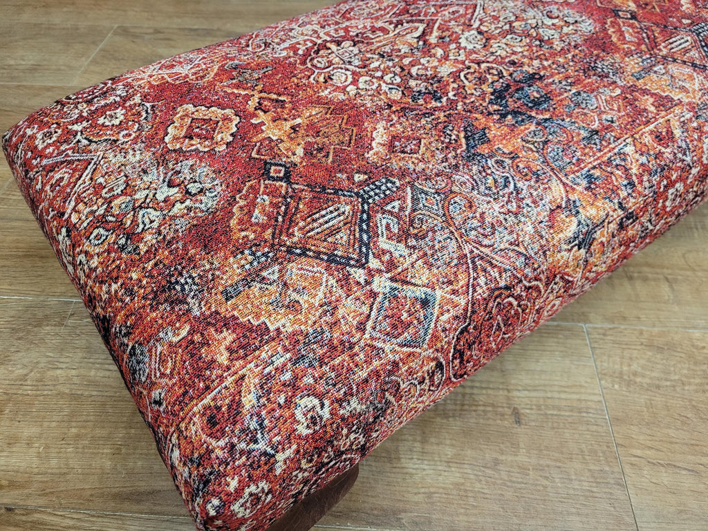 Upholstered Footstool Bench Red Moroccan Style Fabric Wooden Feet