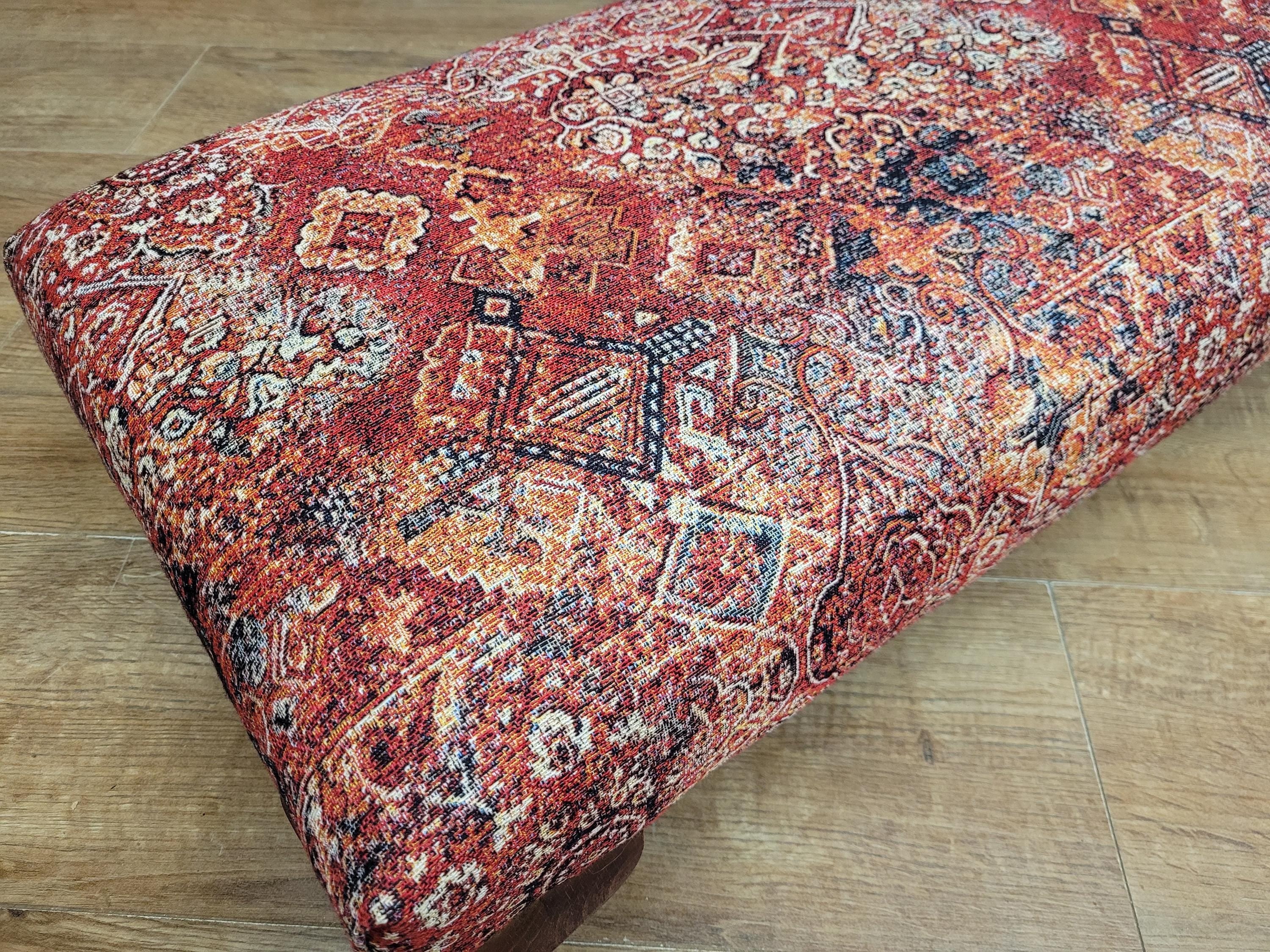 Upholstered Footstool Bench Red Moroccan Style Fabric Wooden Feet