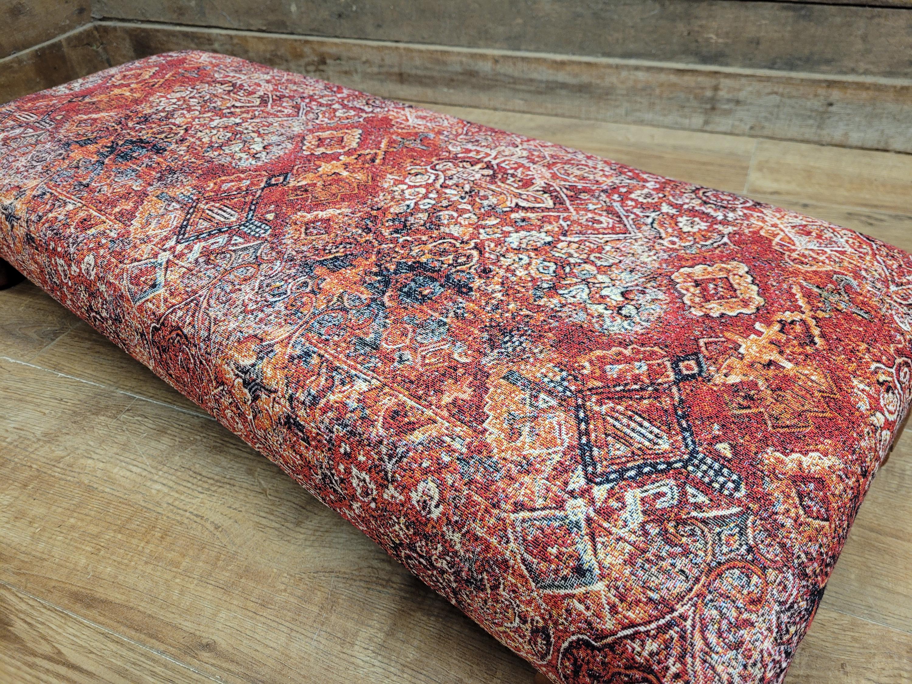 Upholstered Footstool Bench Red Moroccan Style Fabric Wooden Feet