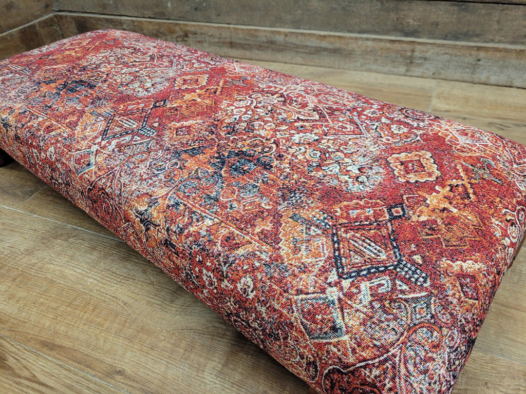 Upholstered Footstool Bench Red Moroccan Style Fabric Wooden Feet