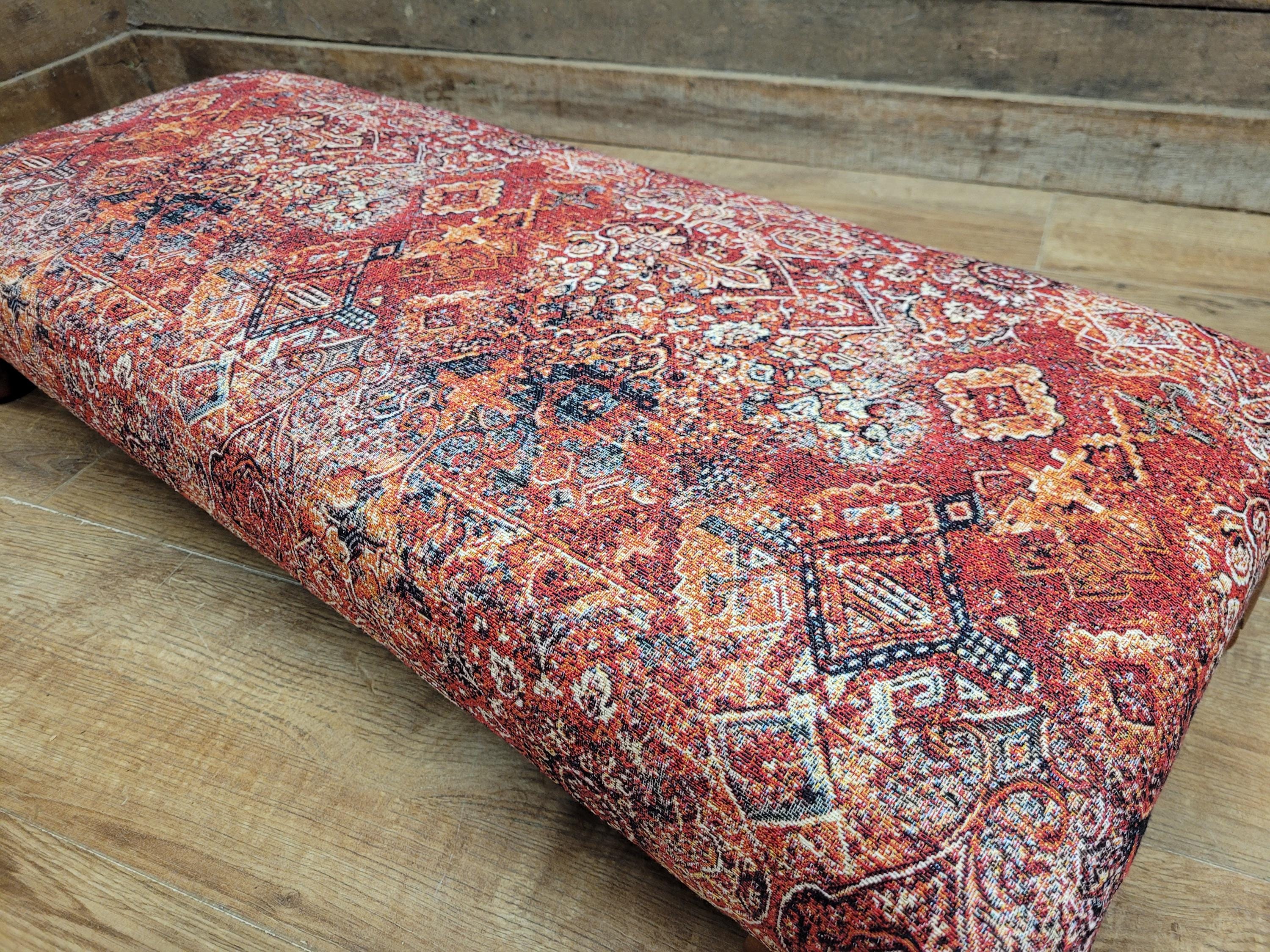 Upholstered Footstool Bench Red Moroccan Style Fabric Wooden Feet