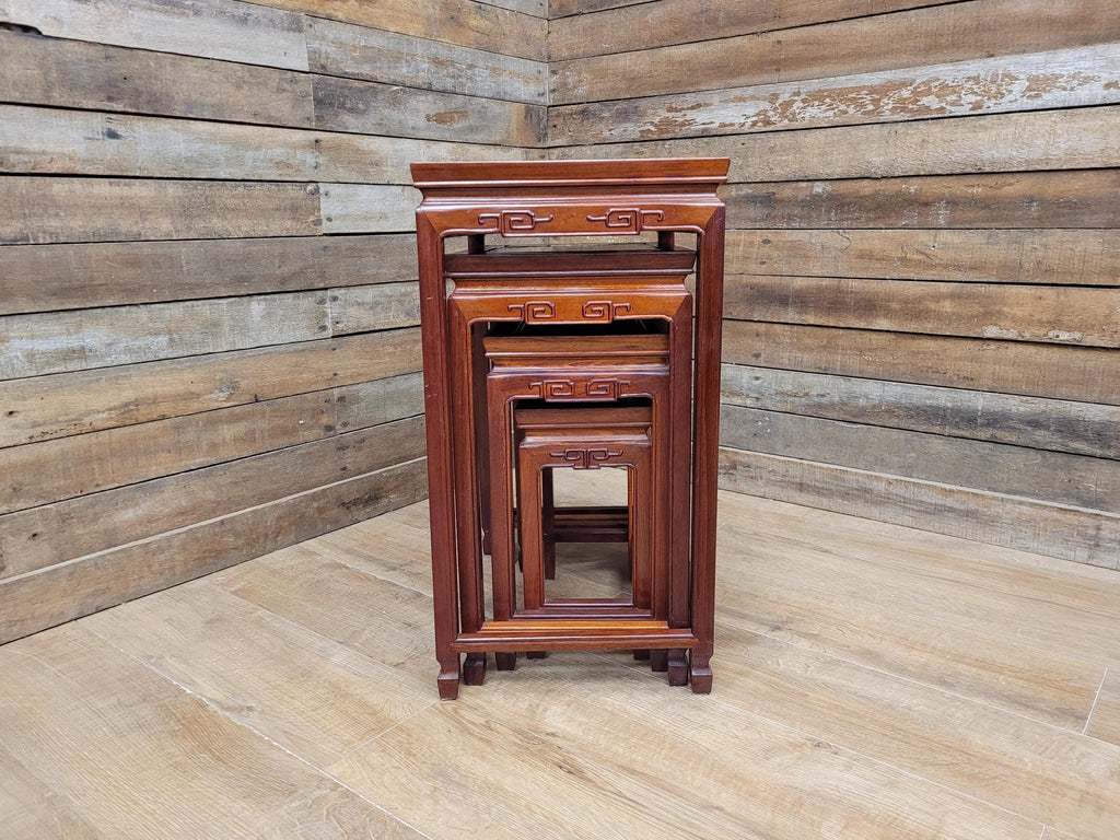 Vintage Chinese Style Nest of Tables Solid Wood Oriental Side Tables