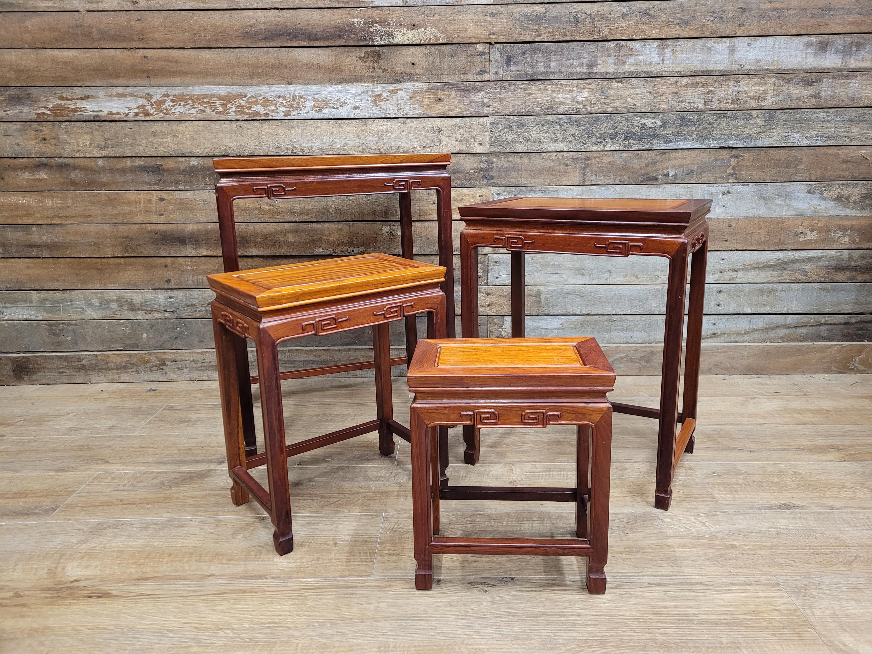 Vintage Chinese Style Nest of Tables Solid Wood Oriental Side Tables