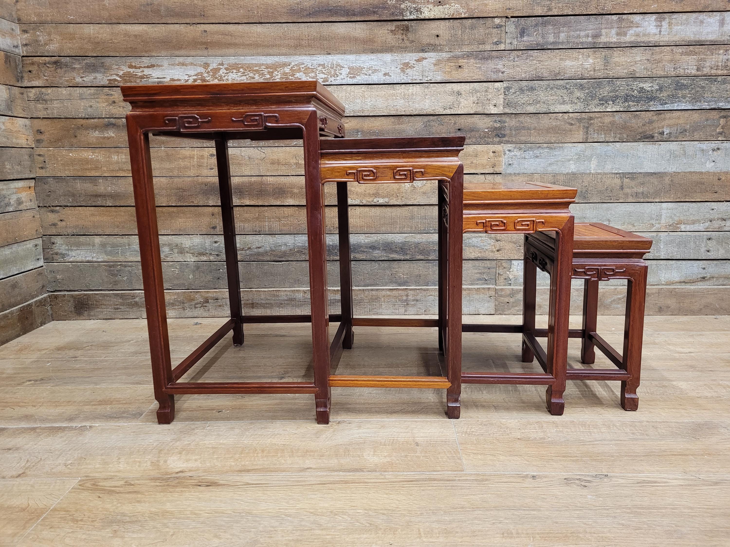 Vintage Chinese Style Nest of Tables Solid Wood Oriental Side Tables