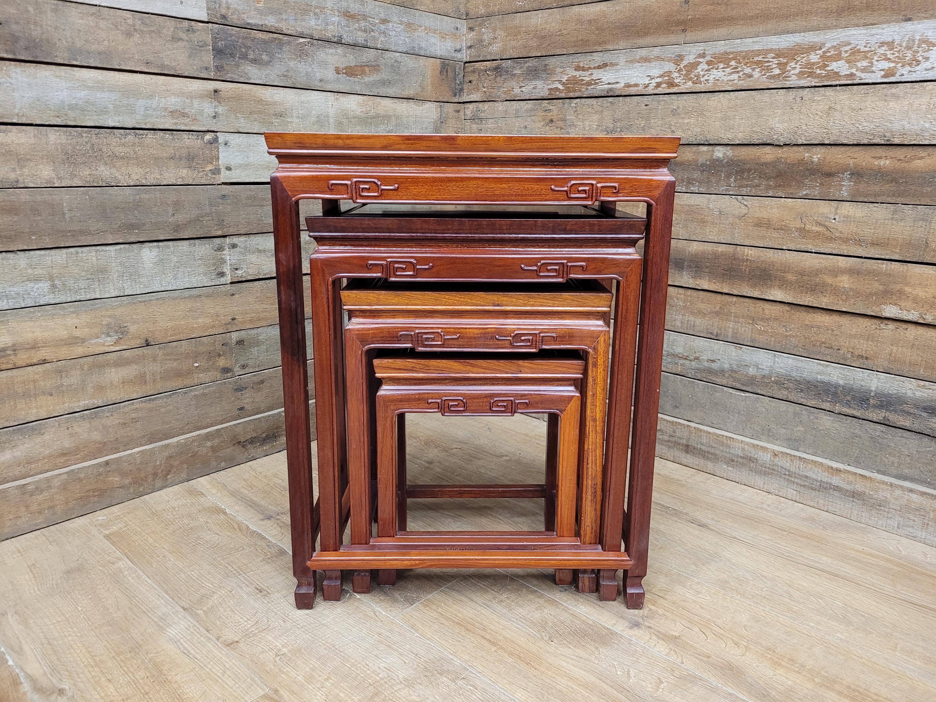 Vintage Chinese Style Nest of Tables Solid Wood Oriental Side Tables