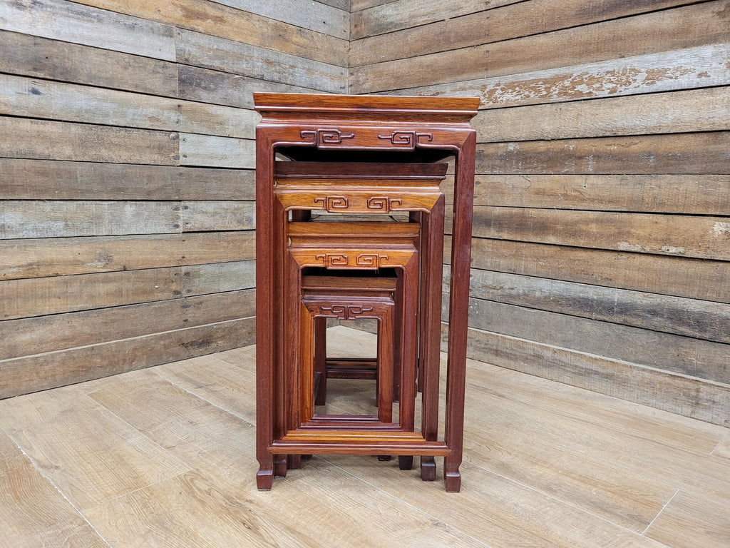 Vintage Chinese Style Nest of Tables Solid Wood Oriental Side Tables