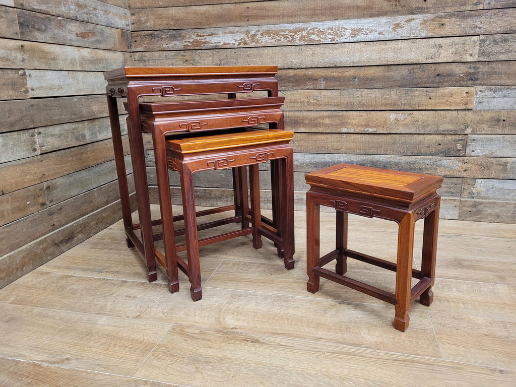 Vintage Chinese Style Nest of Tables Solid Wood Oriental Side Tables