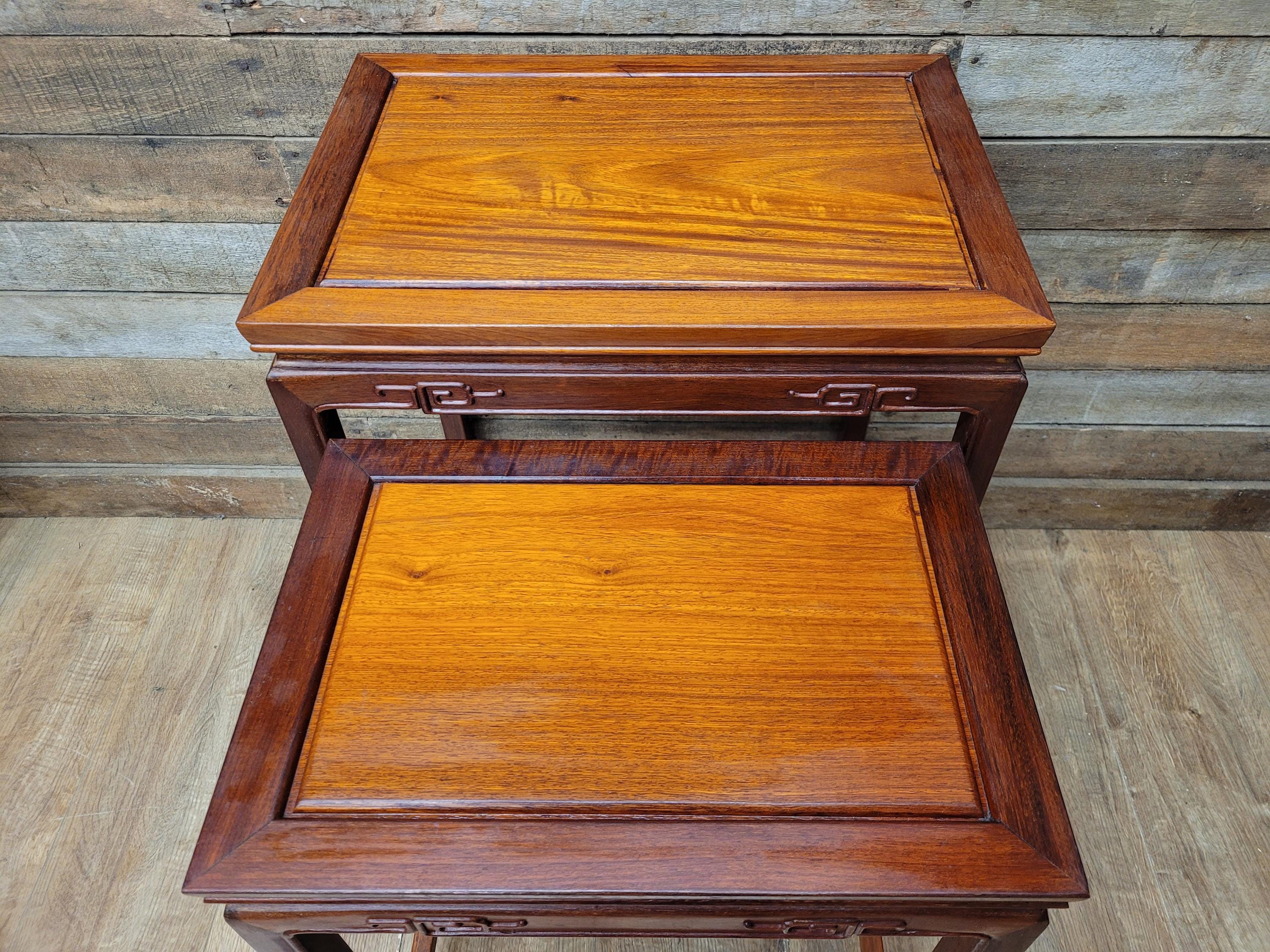 Vintage Chinese Style Nest of Tables Solid Wood Oriental Side Tables