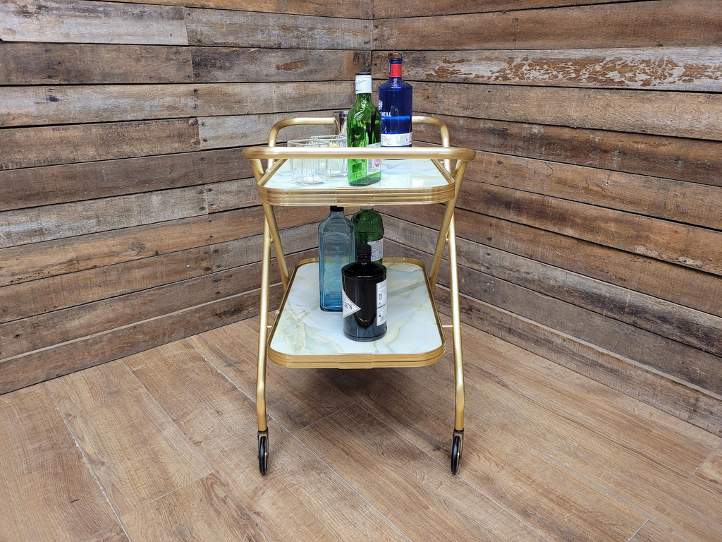Mid Century Two Tier Retro Drinks Trolley Cocktail Trolley Foldable Vintage