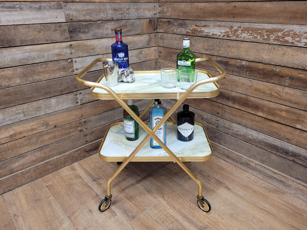 Mid Century Two Tier Retro Drinks Trolley Cocktail Trolley Foldable Vintage