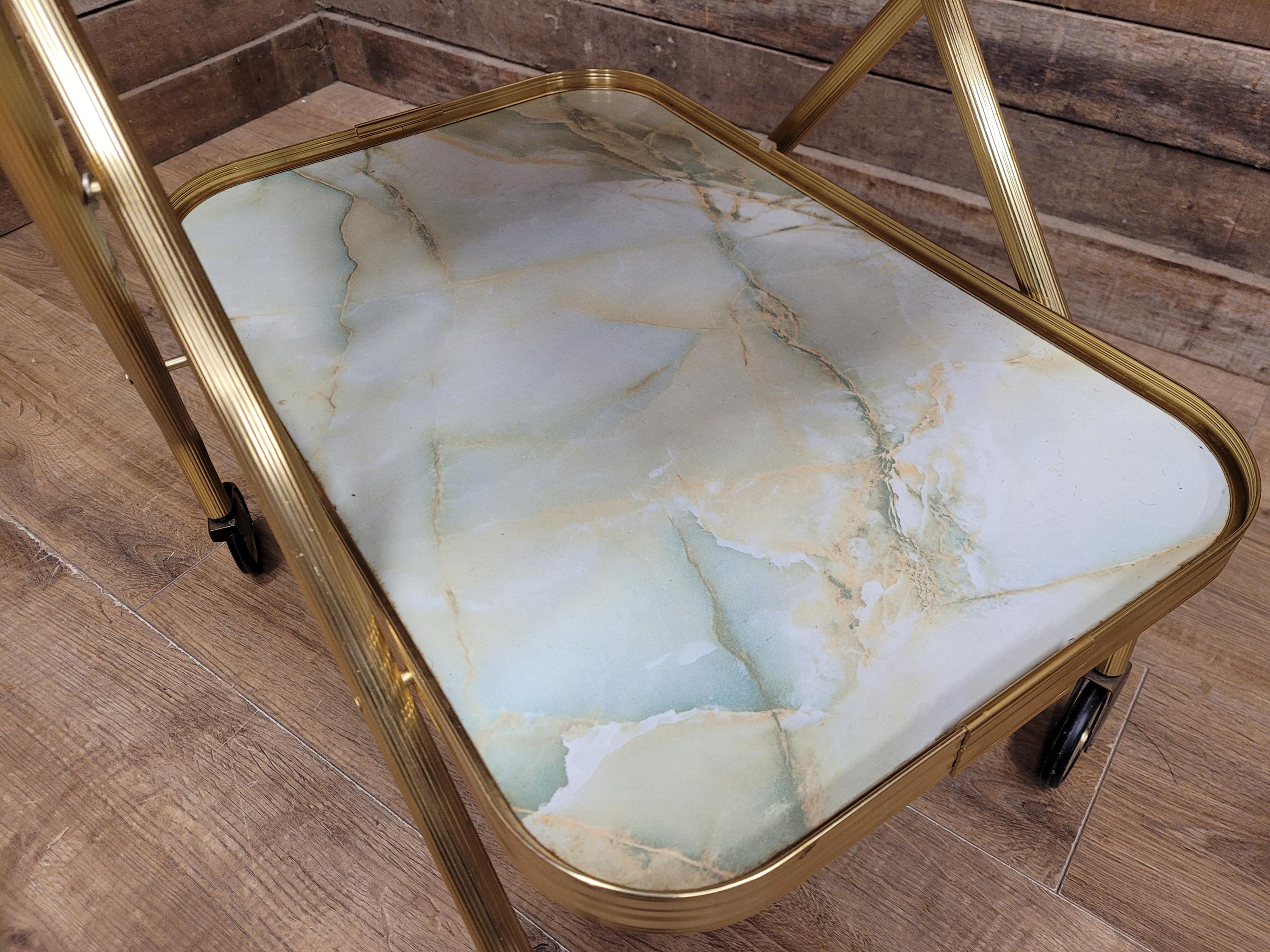 Mid Century Two Tier Retro Drinks Trolley Cocktail Trolley Foldable Vintage