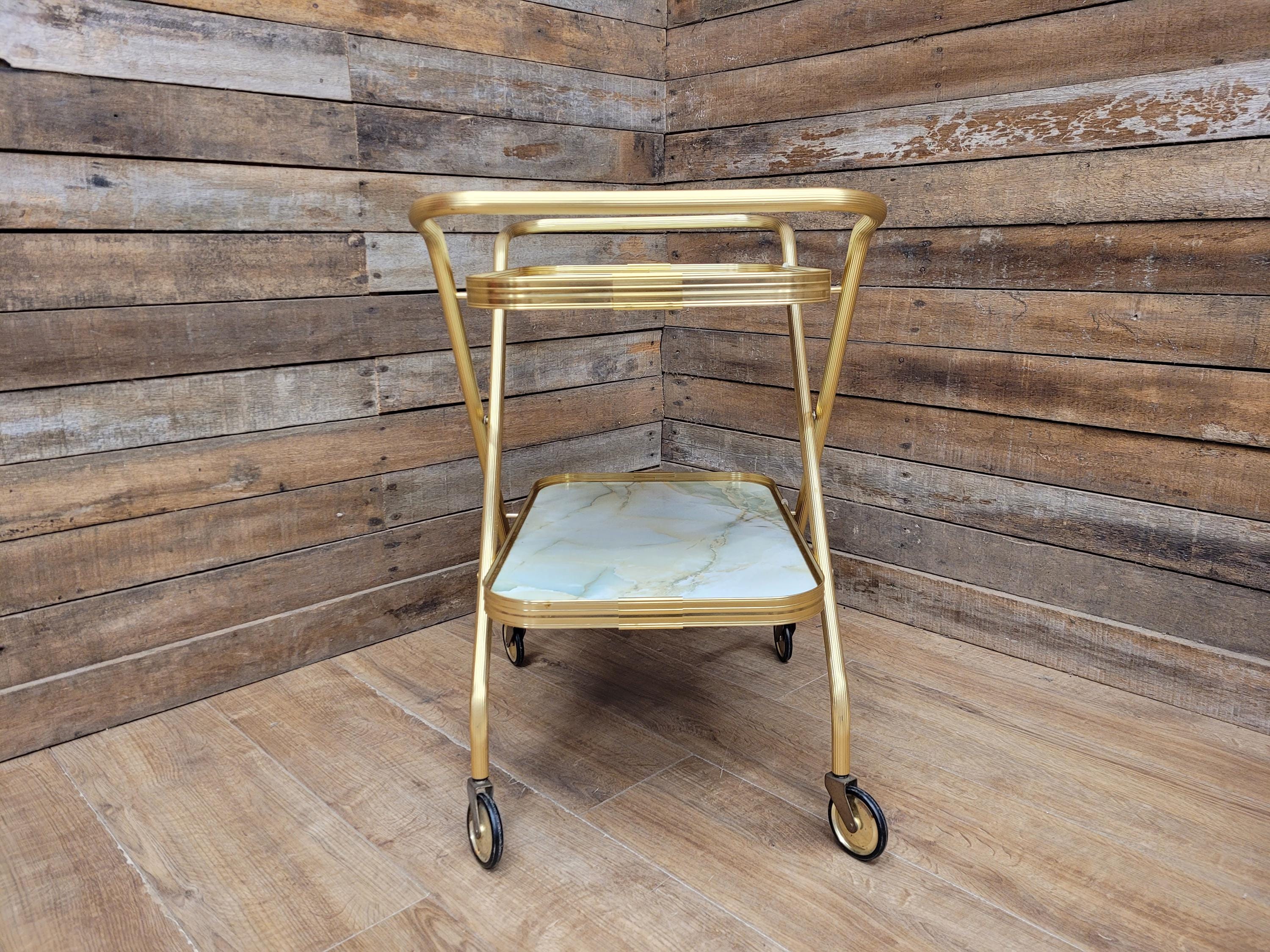Mid Century Two Tier Retro Drinks Trolley Cocktail Trolley Foldable Vintage