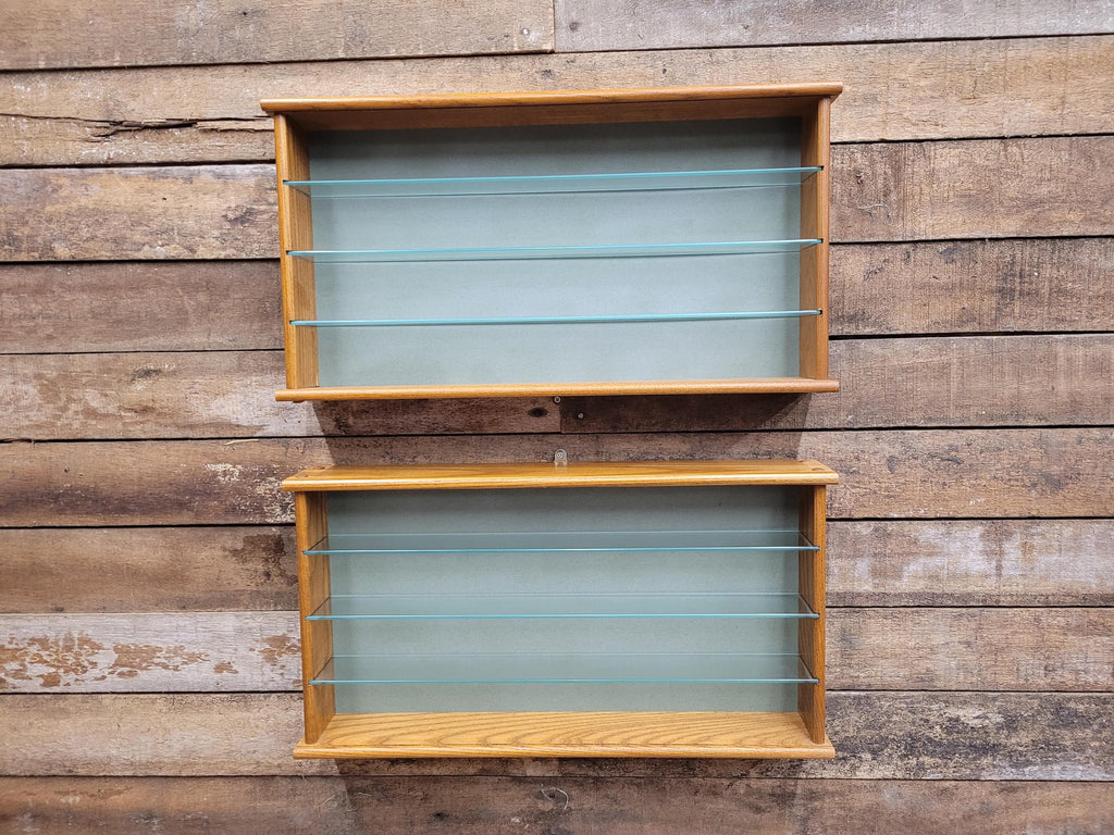 Two Vintage Model Cars Wall Mounted Display Cabinet Glass Shelves
