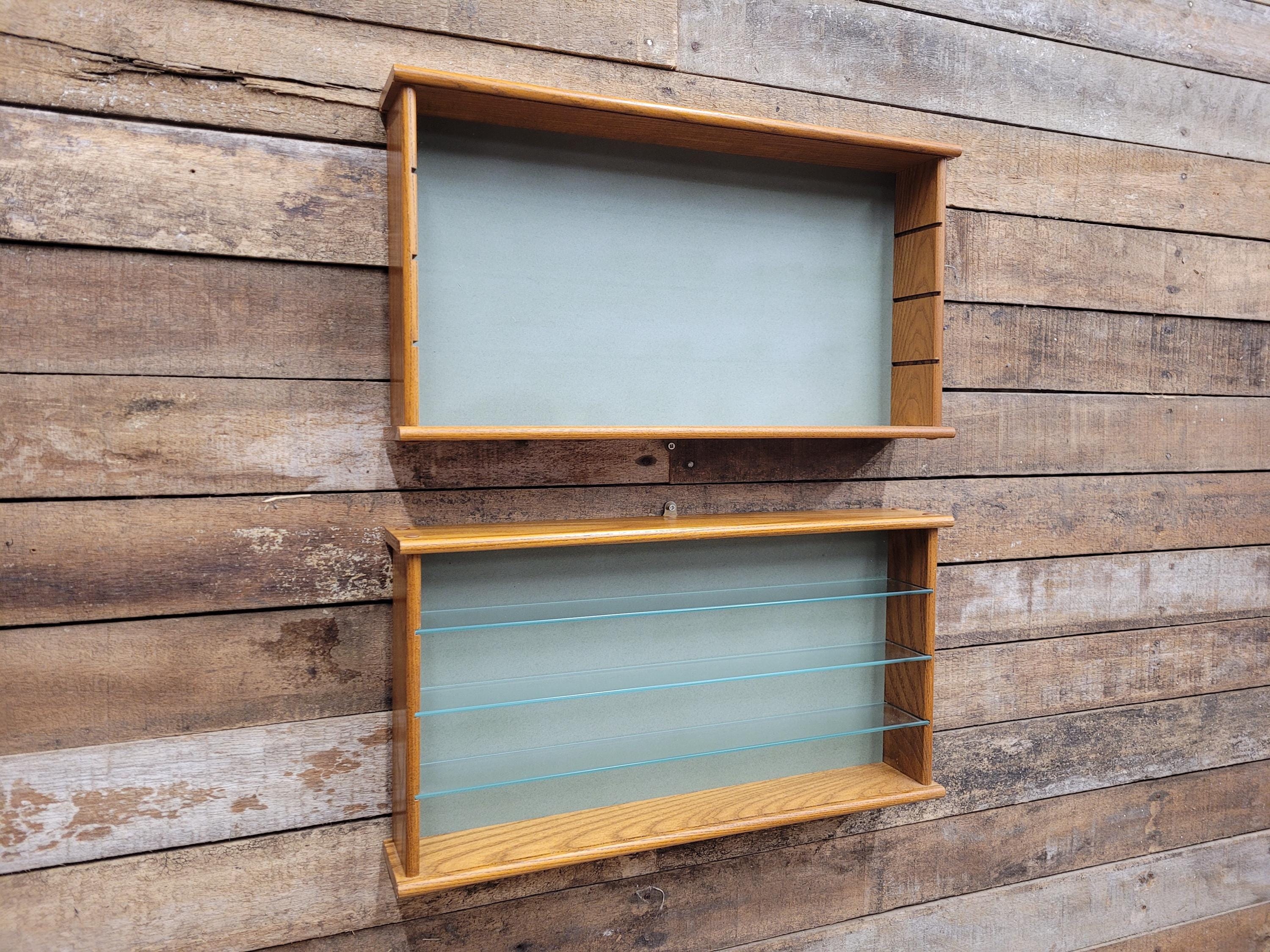 Two Vintage Model Cars Wall Mounted Display Cabinet Glass Shelves