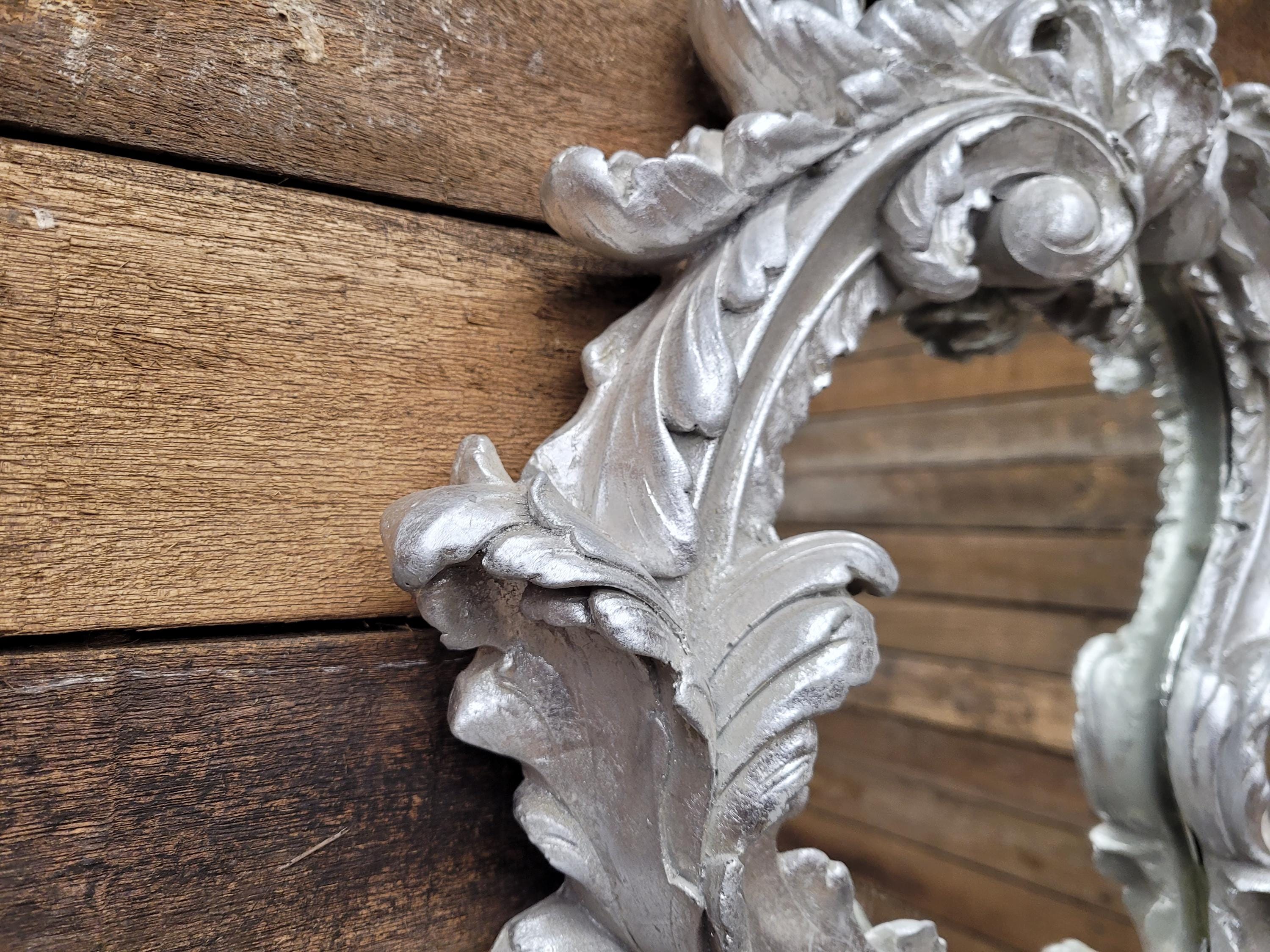 Vintage Shaped Silver Gilt Style Ornate Wall Mirror Rococo Style