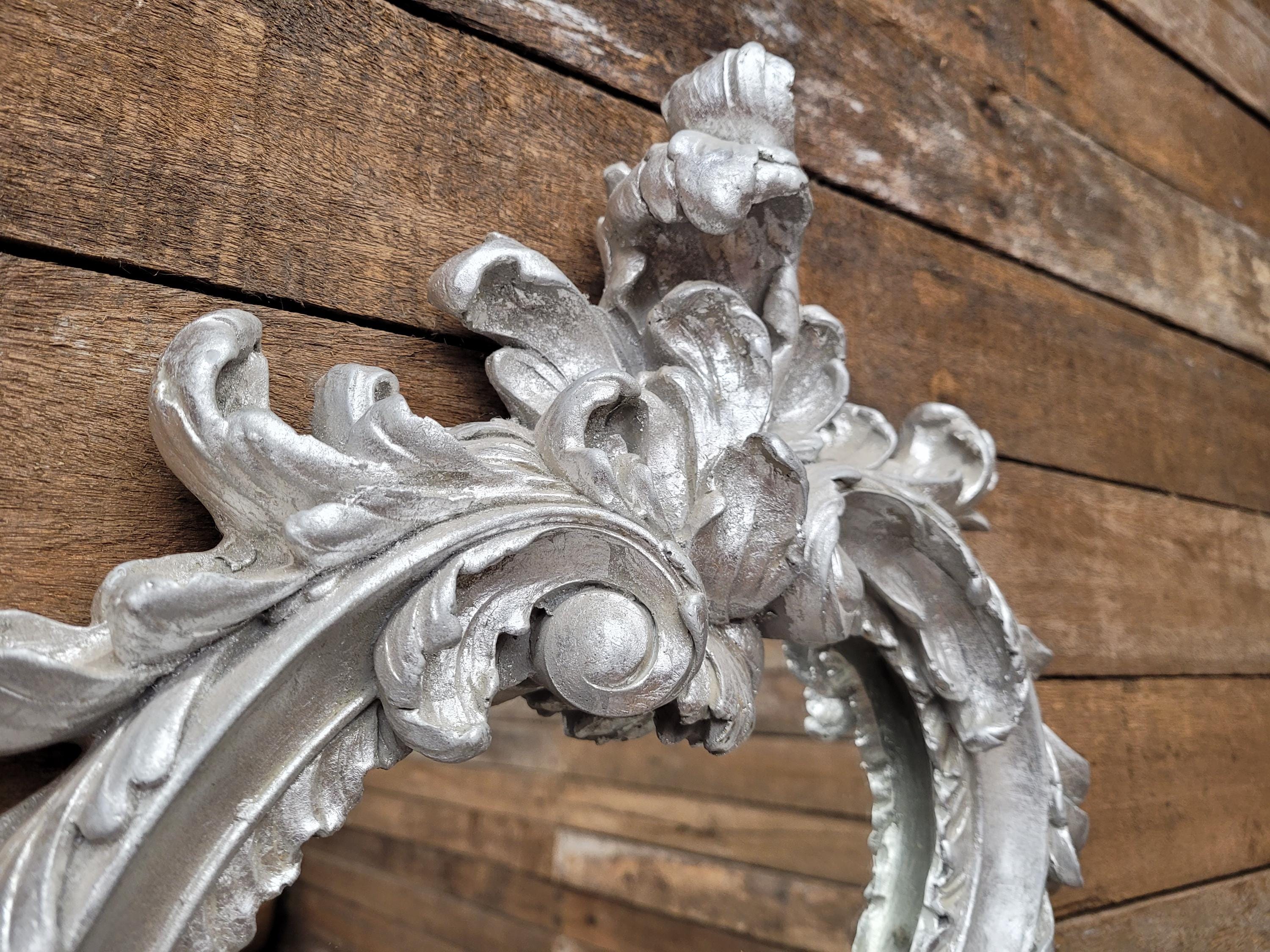 Vintage Shaped Silver Gilt Style Ornate Wall Mirror Rococo Style