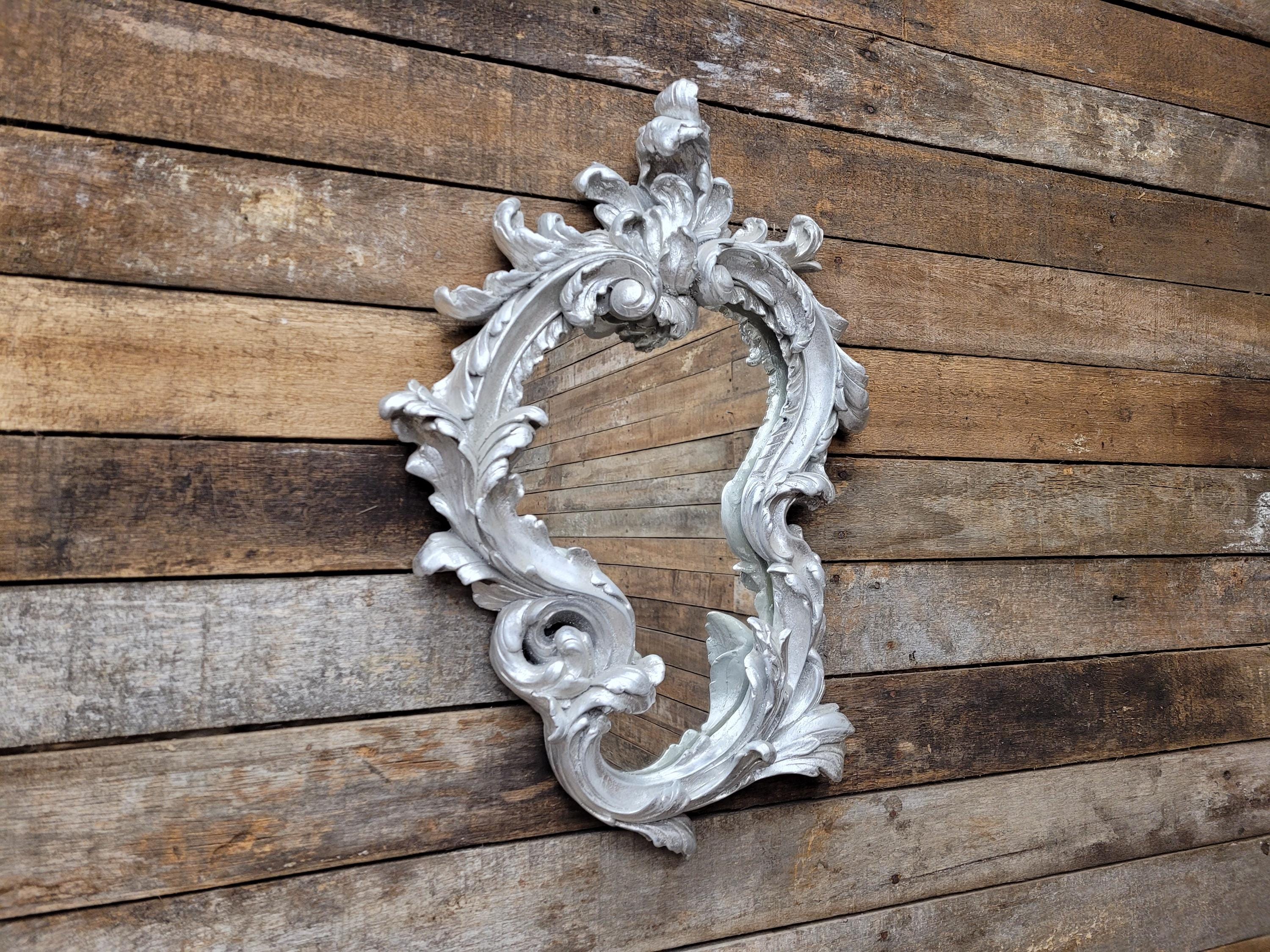 Vintage Shaped Silver Gilt Style Ornate Wall Mirror Rococo Style