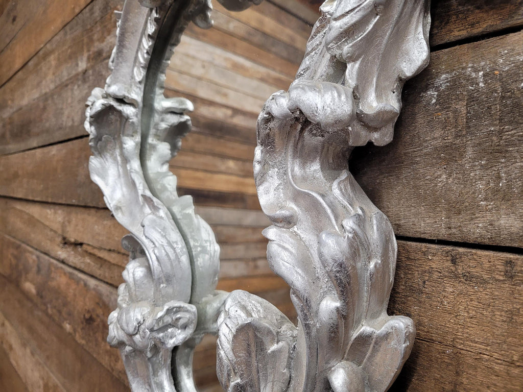 Vintage Shaped Silver Gilt Style Ornate Wall Mirror Rococo Style