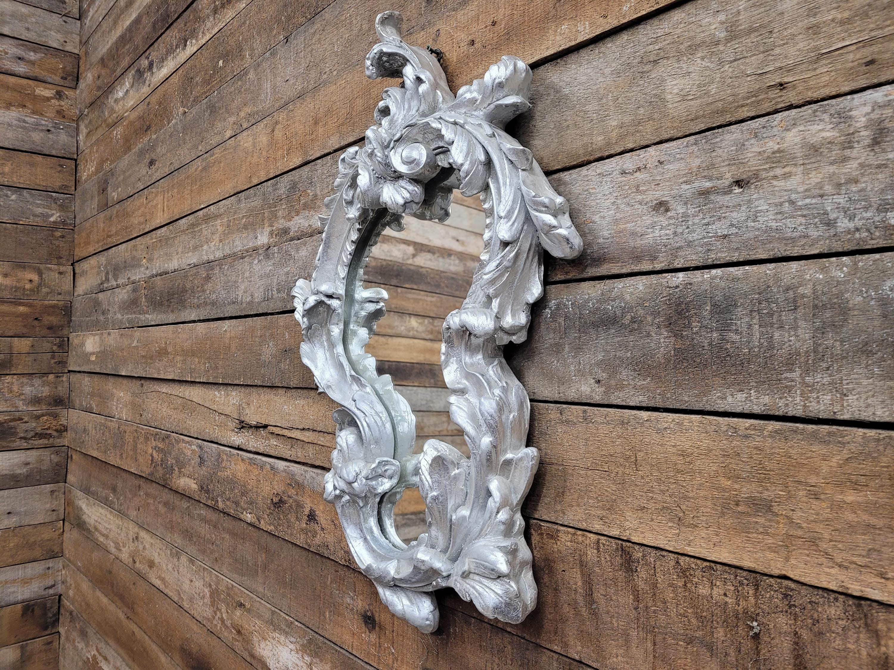 Vintage Shaped Silver Gilt Style Ornate Wall Mirror Rococo Style