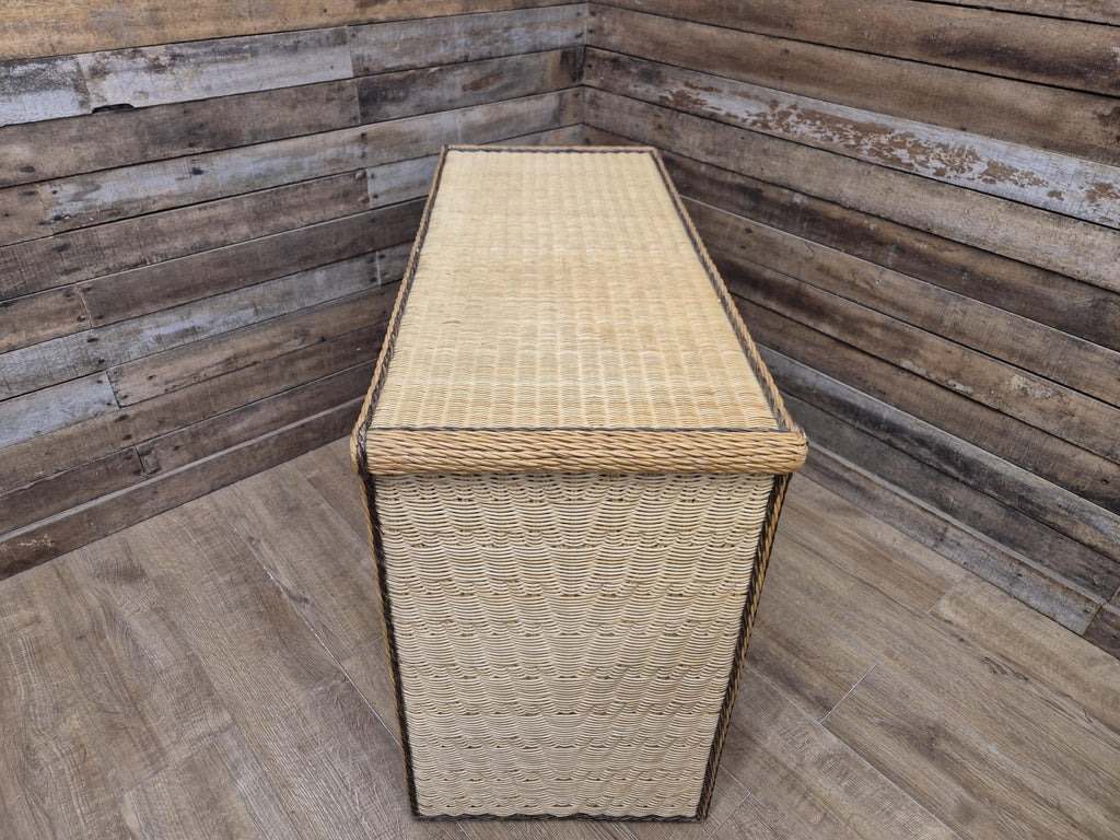 Vintage Wicker Small Desk Console Table With Drawers Rattan Hall Table