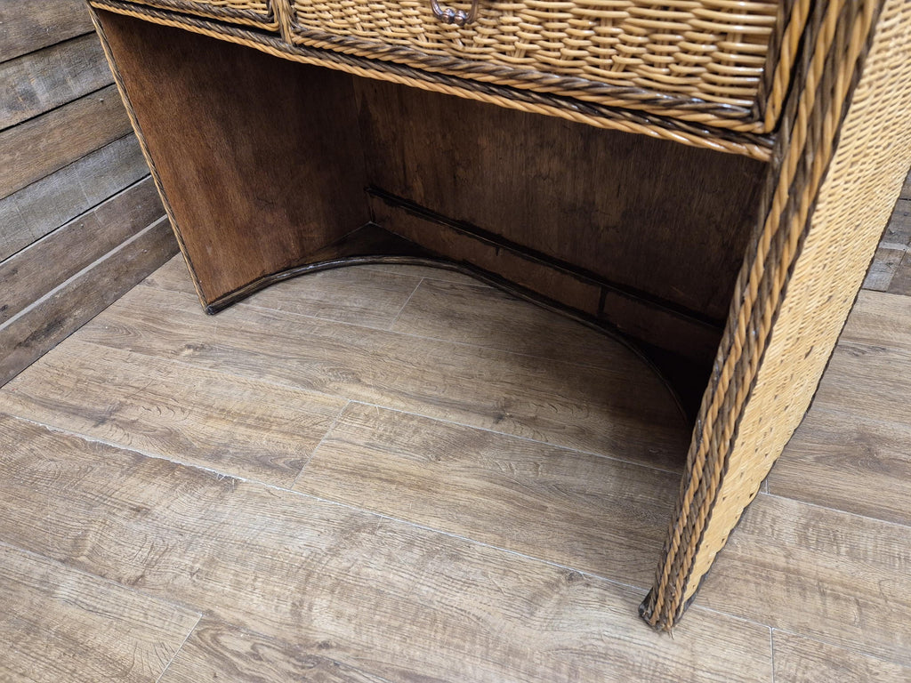 Vintage Wicker Small Desk Console Table With Drawers Rattan Hall Table