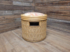 Daro Style Wicker Storage Stool Ottoman with Kilim Upholstered Seat