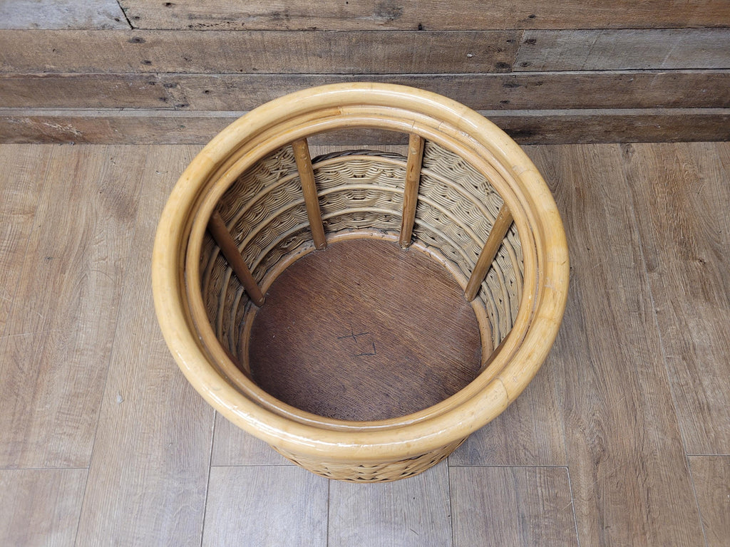 Daro Style Wicker Storage Stool Ottoman with Kilim Upholstered Seat