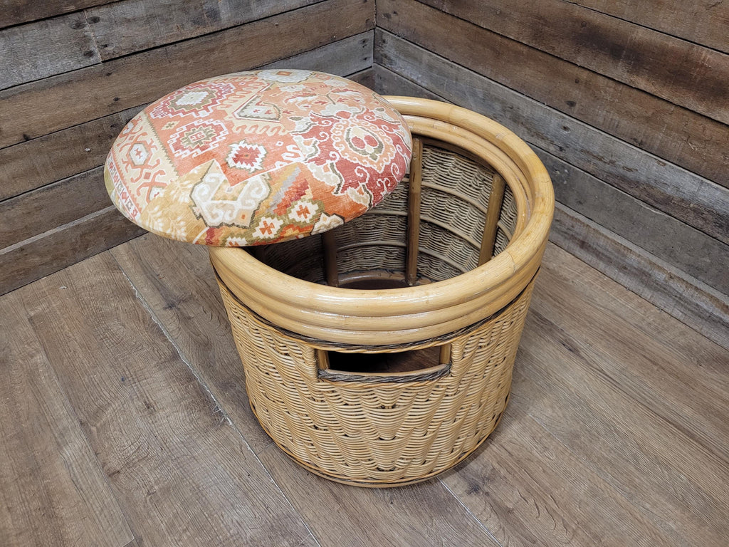 Daro Style Wicker Storage Stool Ottoman with Kilim Upholstered Seat