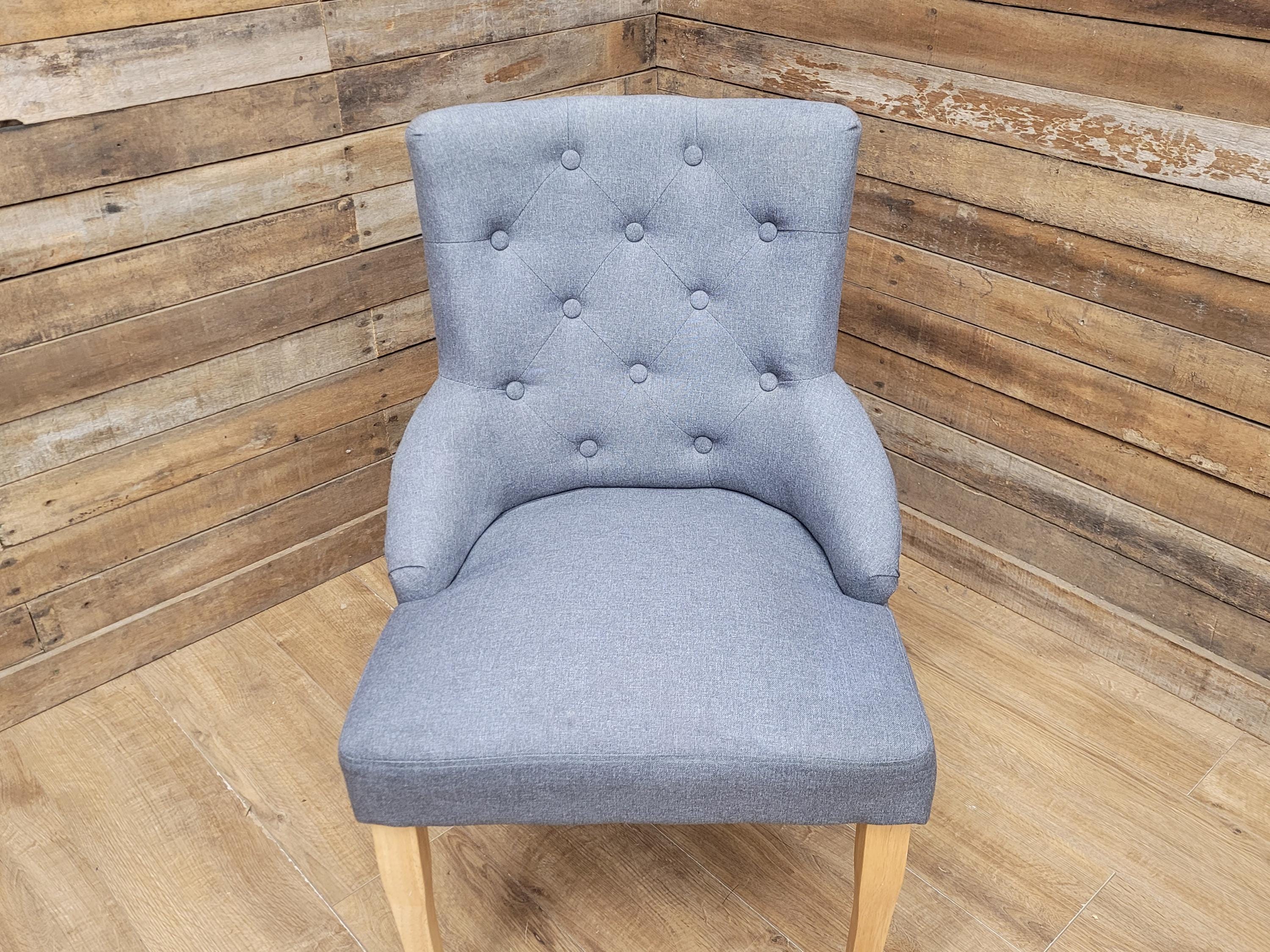 Grey Button Back Fabric Armchair Accent Chair Solid Wood Legs Modern