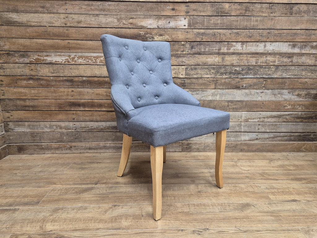 Grey Button Back Fabric Armchair Accent Chair Solid Wood Legs Modern