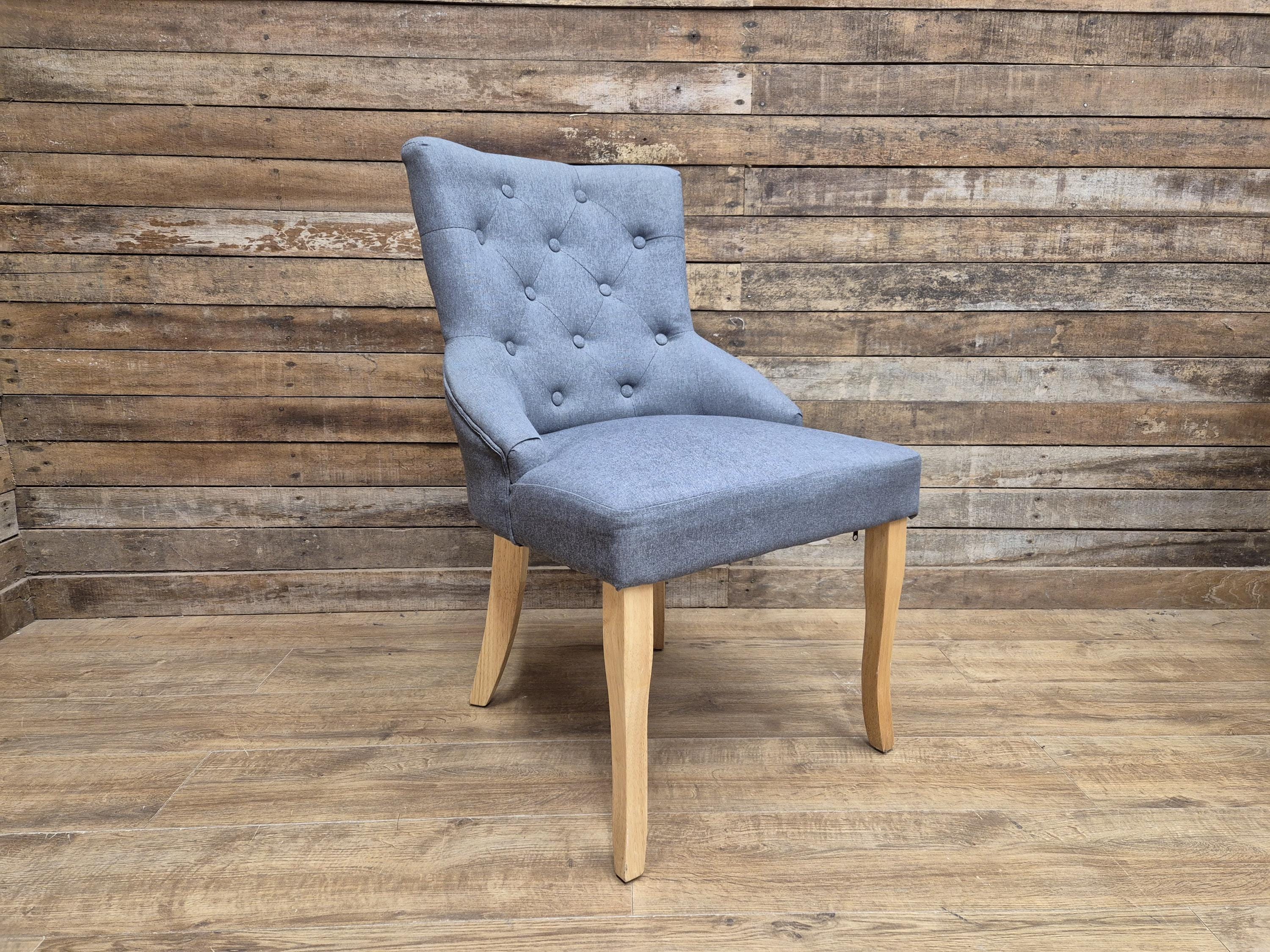 Grey Button Back Fabric Armchair Accent Chair Solid Wood Legs Modern