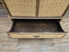 Vintage Tall Wicker Wardrobe Armoire with Drawers Vintage Rattan Cabinet Tallboy