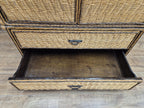 Vintage Tall Wicker Wardrobe Armoire with Drawers Vintage Rattan Cabinet Tallboy