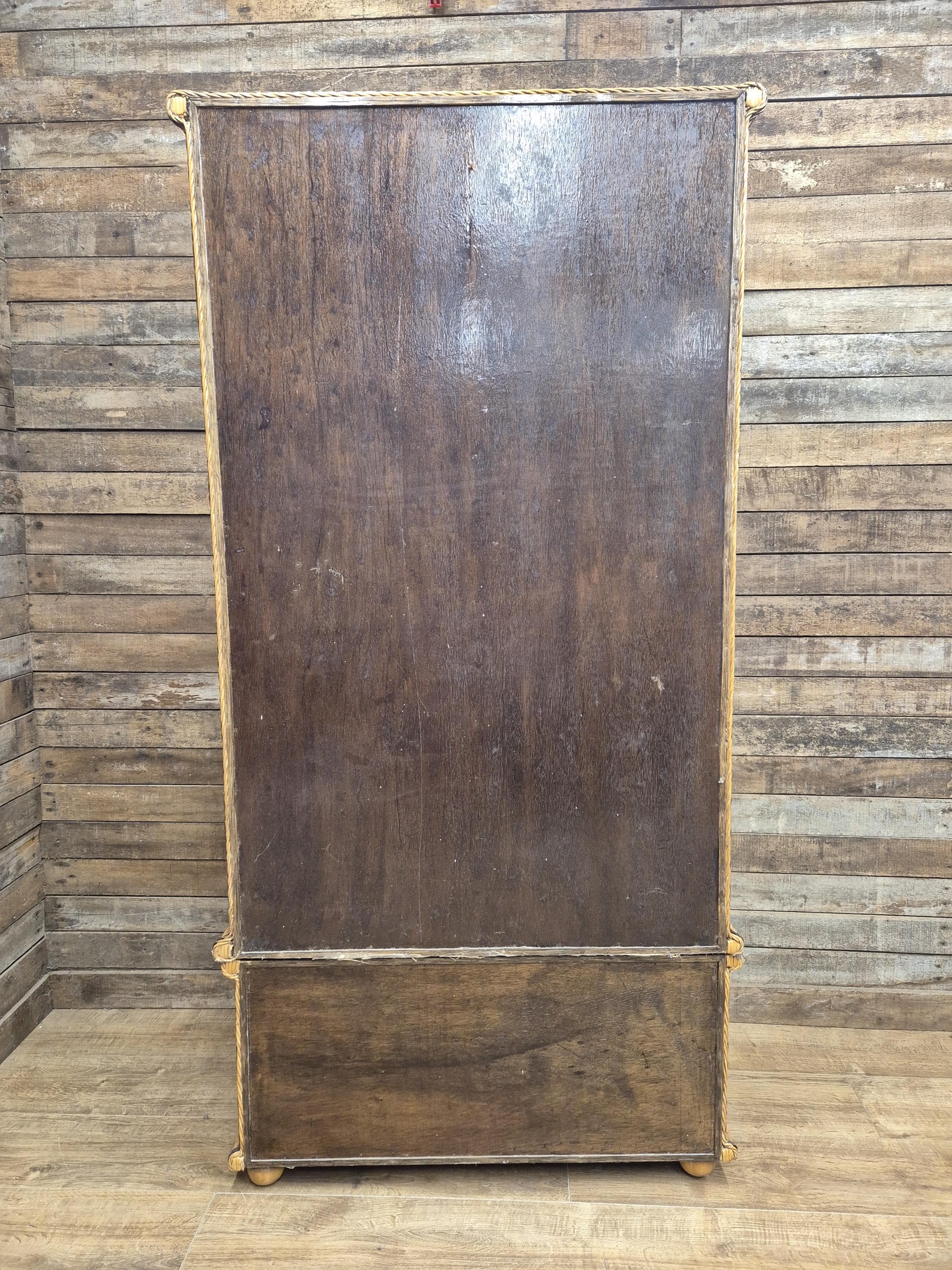 Vintage Tall Wicker Wardrobe Armoire with Drawers Vintage Rattan Cabinet Tallboy