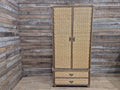 Vintage Tall Wicker Wardrobe Armoire with Drawers Vintage Rattan Cabinet Tallboy