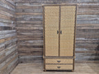 Vintage Tall Wicker Wardrobe Armoire with Drawers Vintage Rattan Cabinet Tallboy