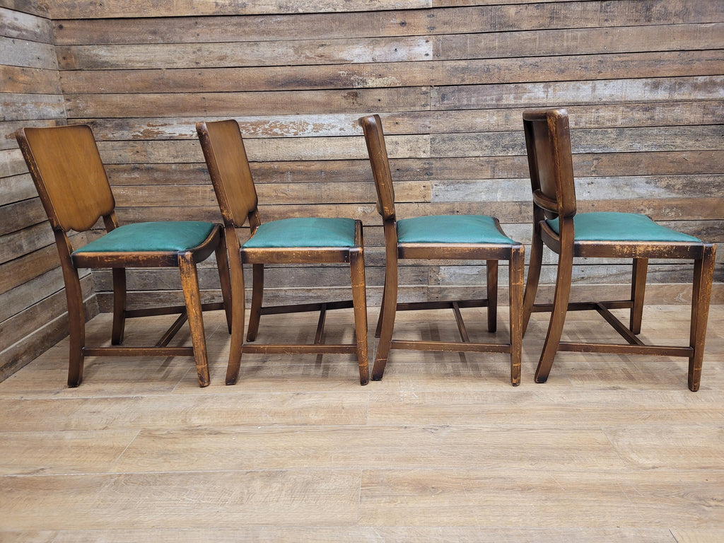 Four Mid Century Beautility Dining Chairs Vintage Mid Century Green Vinyl Seats