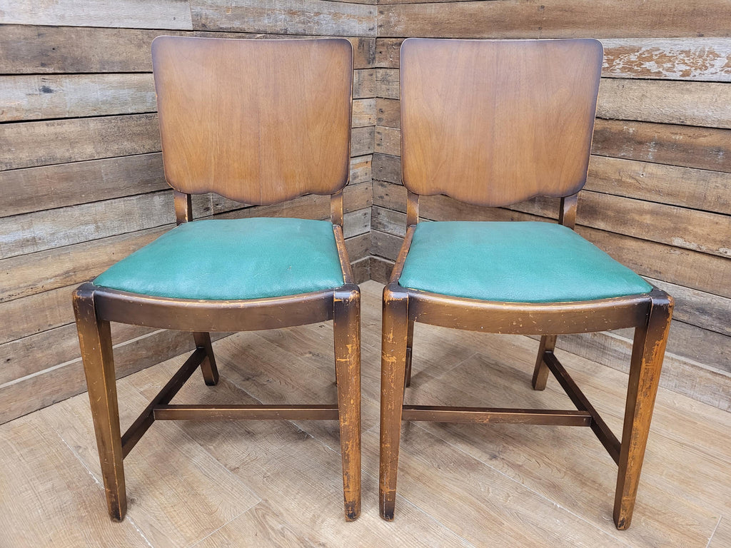 Four Mid Century Beautility Dining Chairs Vintage Mid Century Green Vinyl Seats